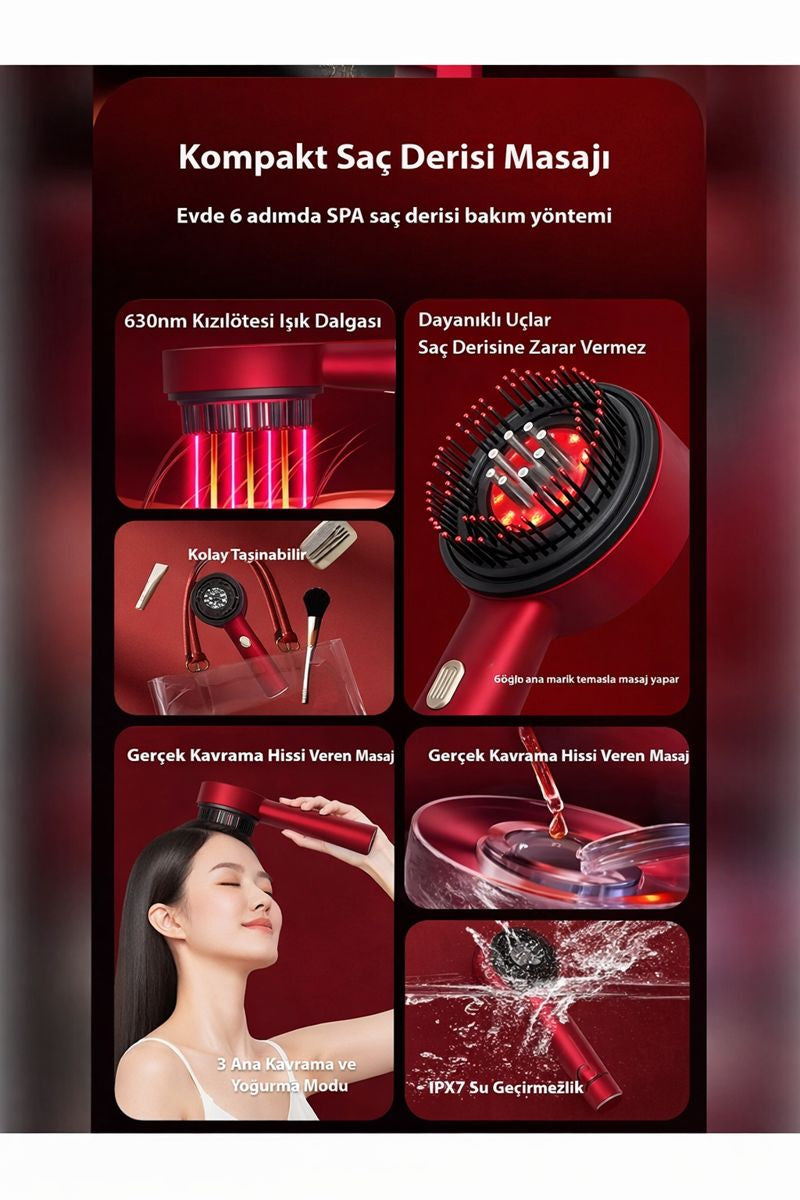 ZappyVibe HairBoost – Saç Masajlı Serum Hazneli LED Terapi Tarağı