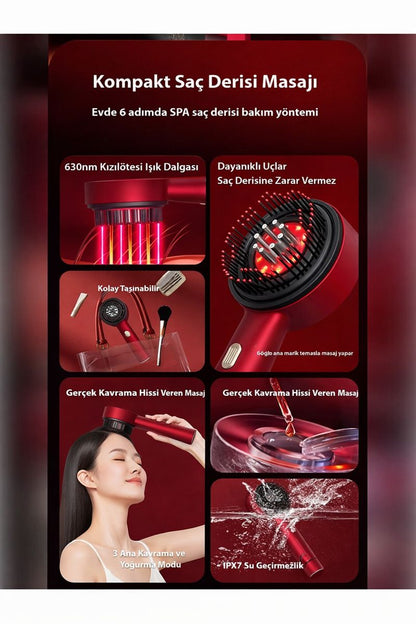 ZappyVibe HairBoost – Saç Masajlı Serum Hazneli LED Terapi Tarağı