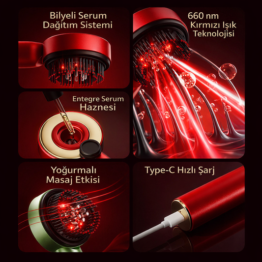 ZappyVibe HairBoost – Saç Masajlı Serum Hazneli LED Terapi Tarağı